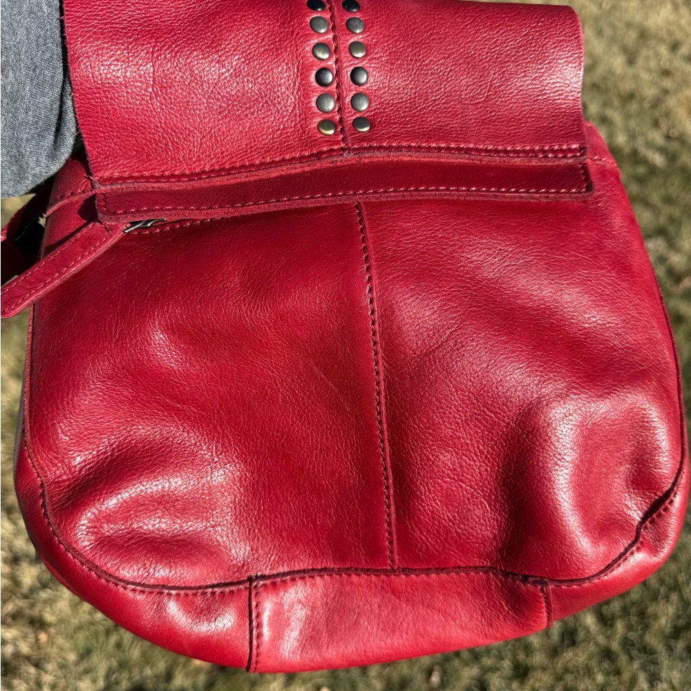 Vilenca Holland BohoStudded Cross Body Red Leather Made In India - Picture 2 of 8